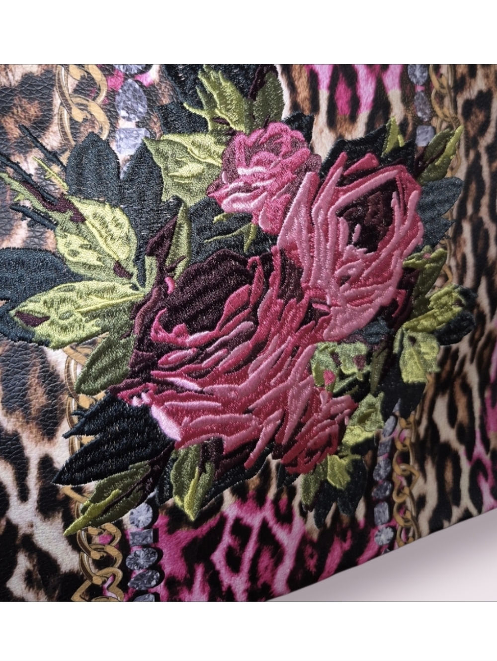 Betsey Johnson Leopard Embroidered Floral Patch Tote Bag - Picture 5 of 13
